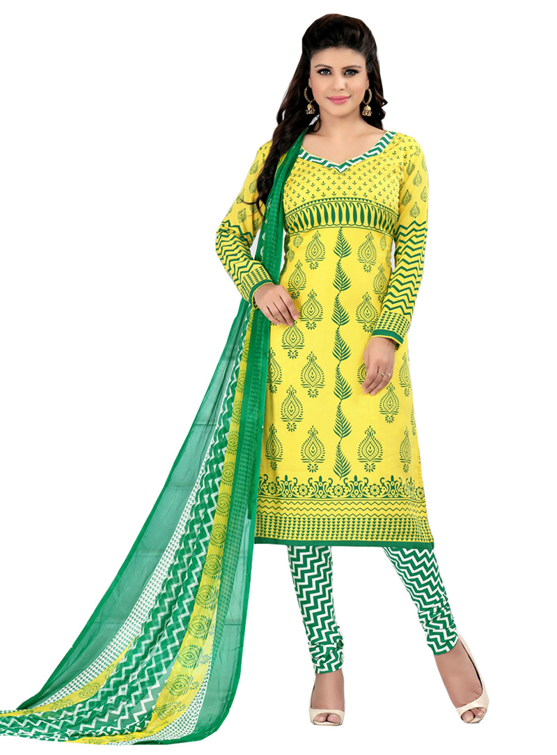 Yellow Cotton Churidar Salwar Suit 101014