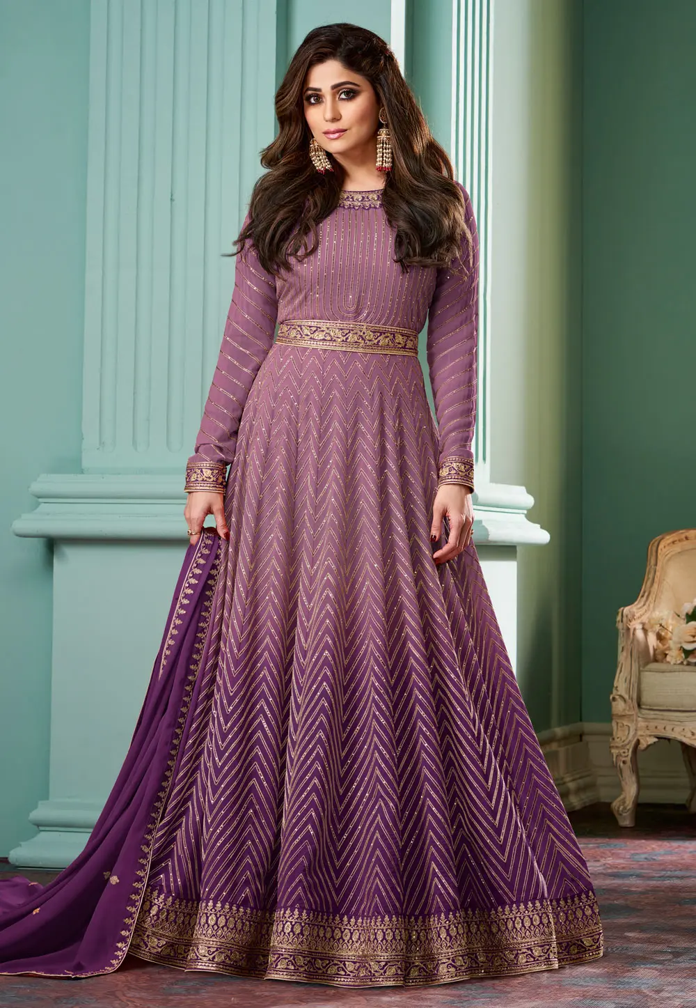 Shamita Shetty Pink Georgette Long Anarkali Suit 297792