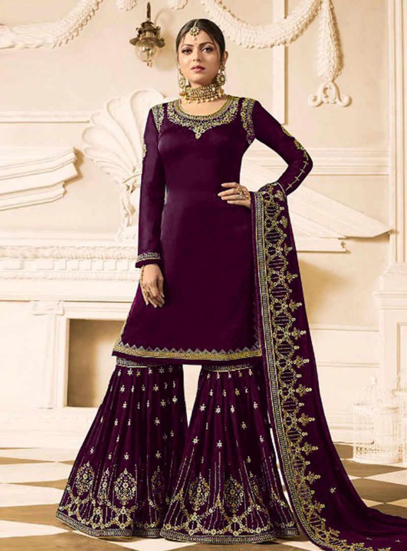 Drashti Dhami Purple Faux Georgette Pakistani Style Suit 149360