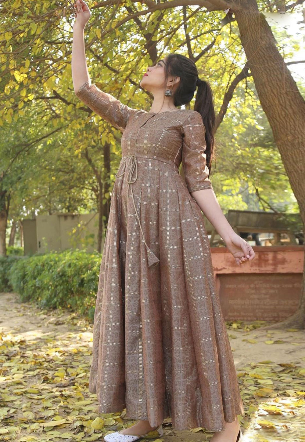 Brown Chanderi Readymade Gown 216040