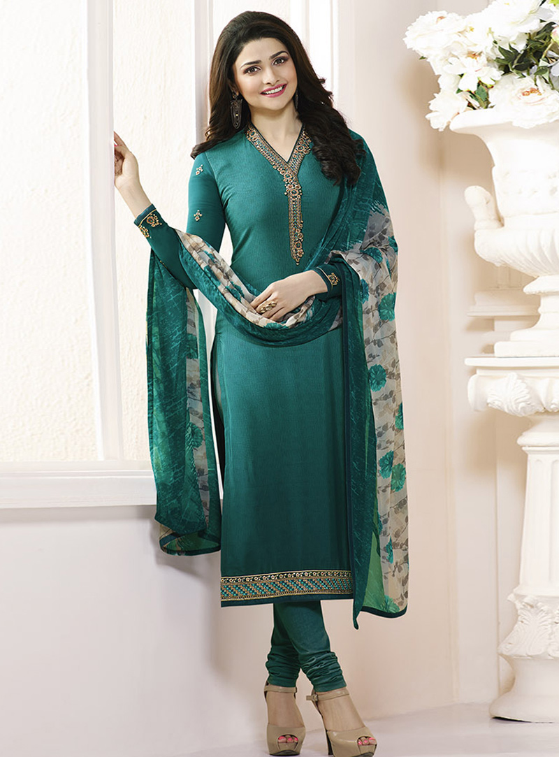 Prachi Desai Green Crepe Churidar Salwar Suit 92320