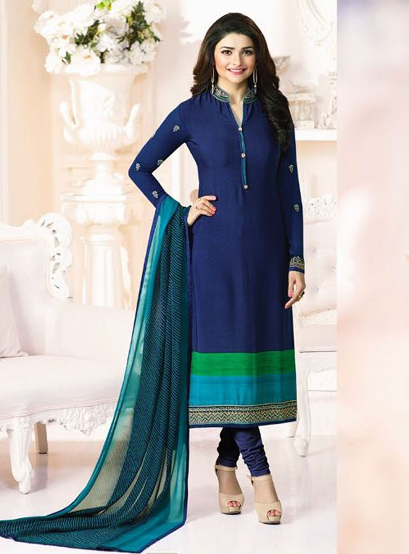 Prachi Desai Blue Crepe Churidar Salwar Suit 92328
