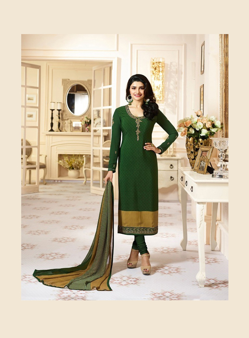 Prachi Desai Green Crepe Churidar Salwar Suit 119239