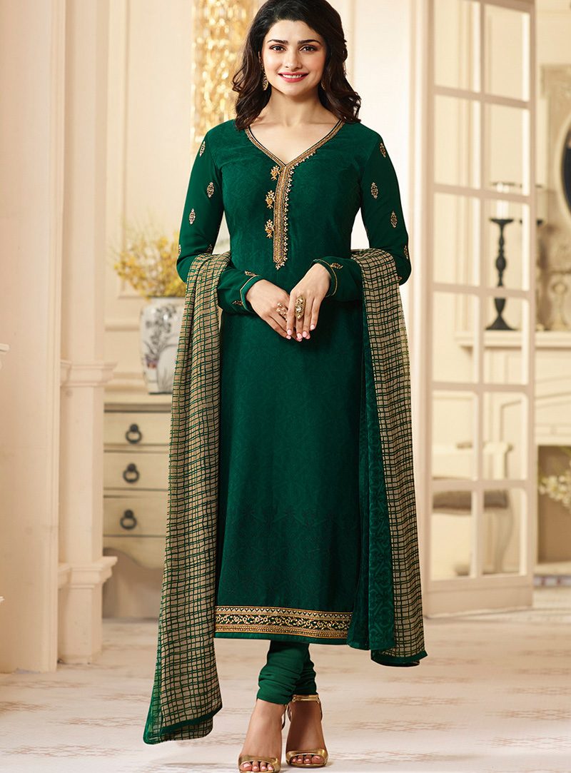 Prachi Desai Green Crepe Churidar Salwar Suit 119245