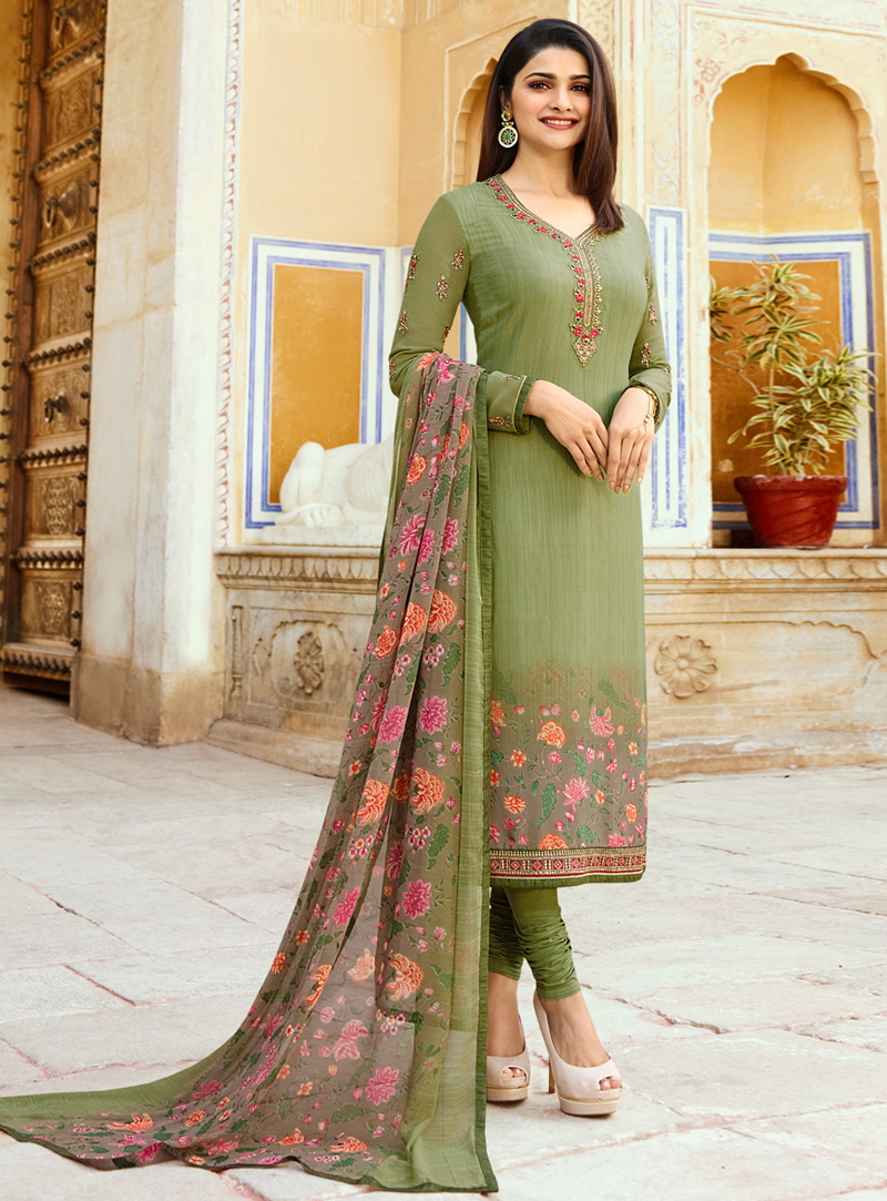 Prachi Desai Green Crepe Churidar Salwar Suit 130989