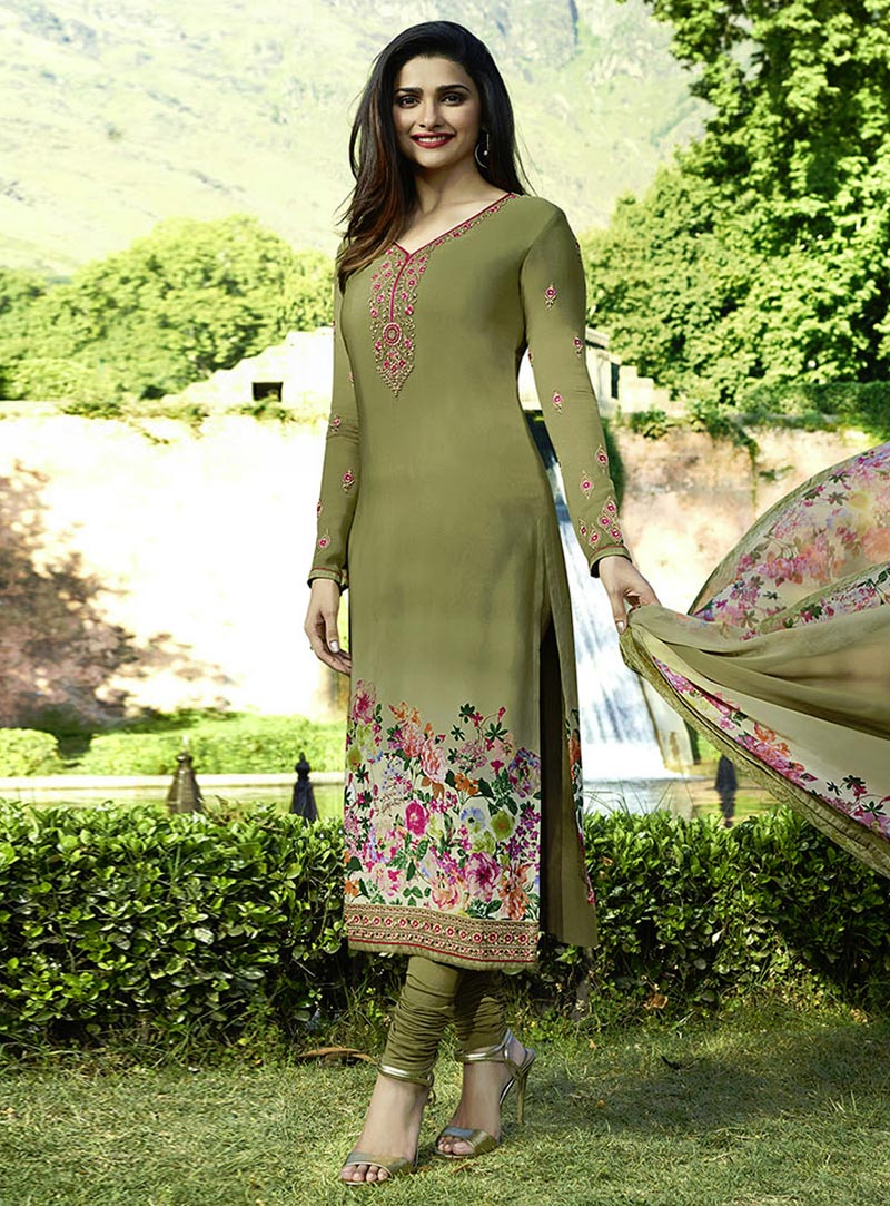 Prachi Desai Light Green Crepe Churidar Suit 142699