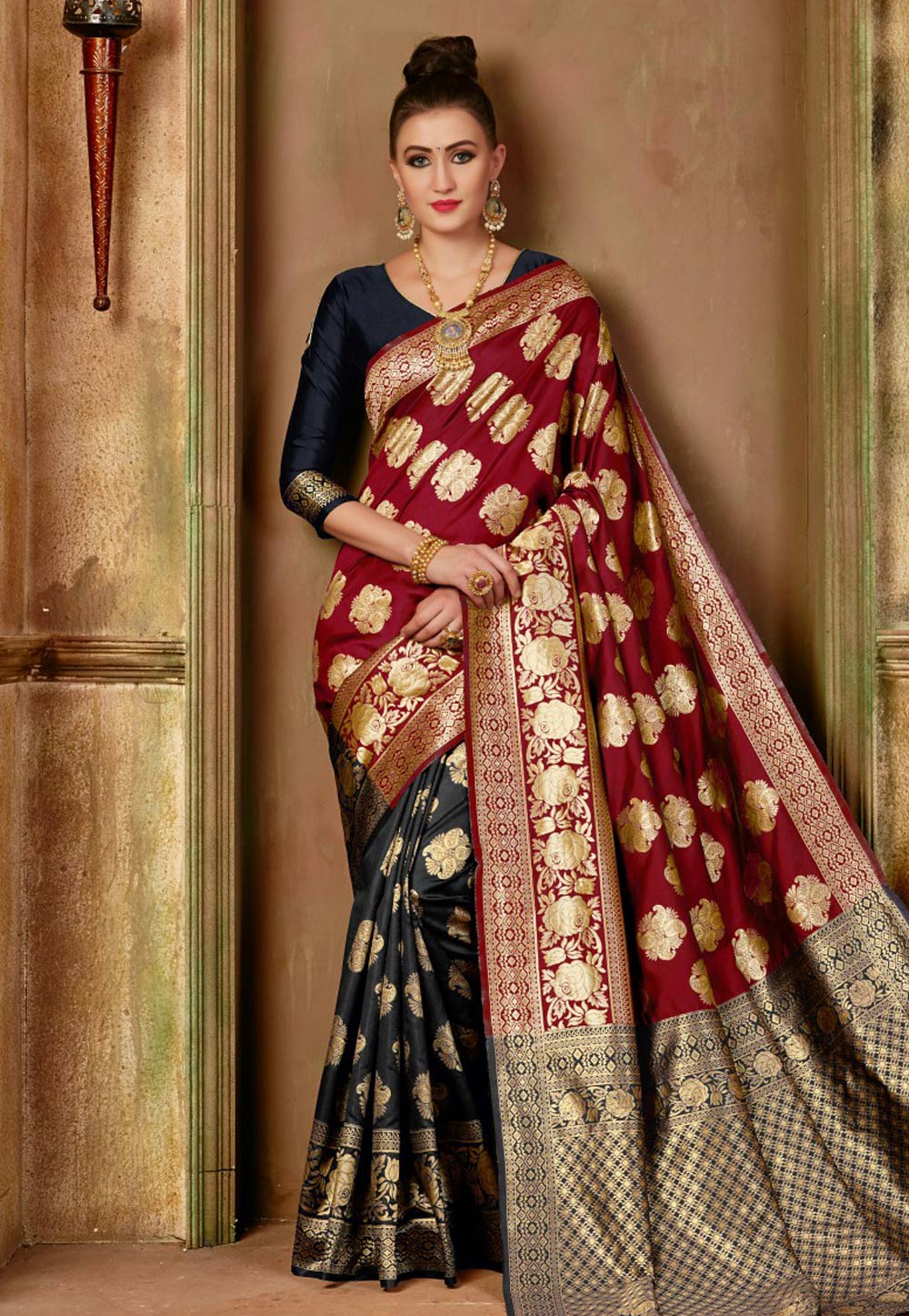 Red Banarasi Silk Saree With Blouse 153730