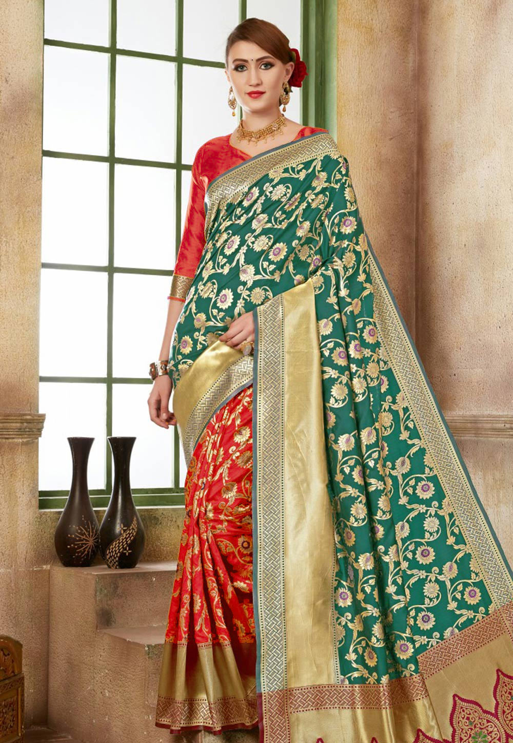 Sea Green Banarasi Silk Festival Wear Saree 153732