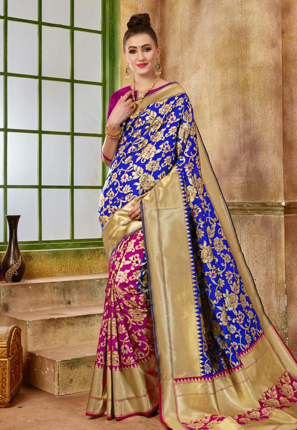 Blue Banarasi Silk Saree With Blouse 153746
