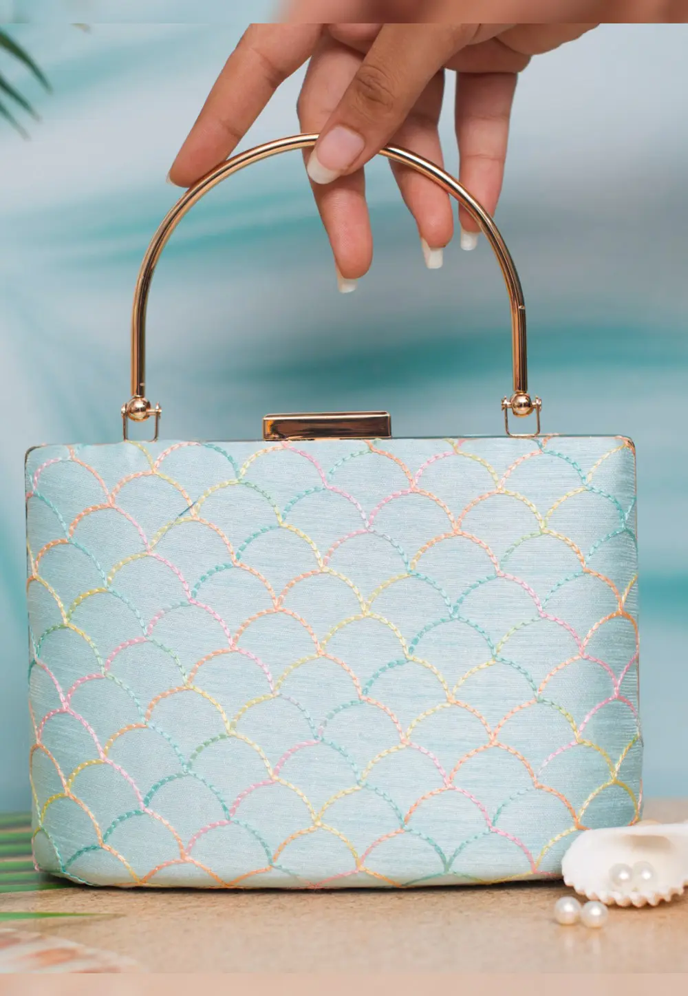 Sky Blue Art Silk Clutch 299168