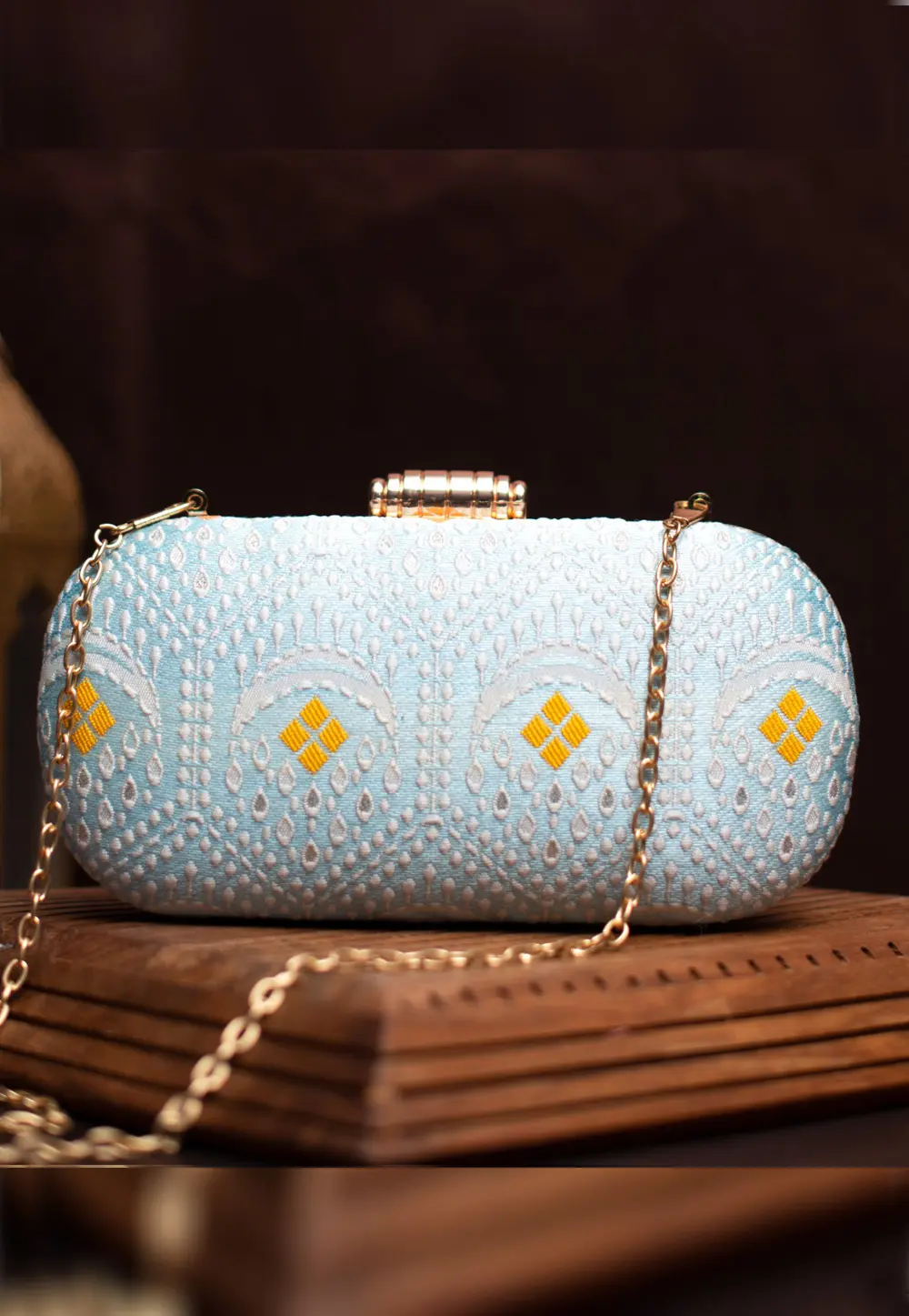 Sky Blue Art Silk Clutch 299356