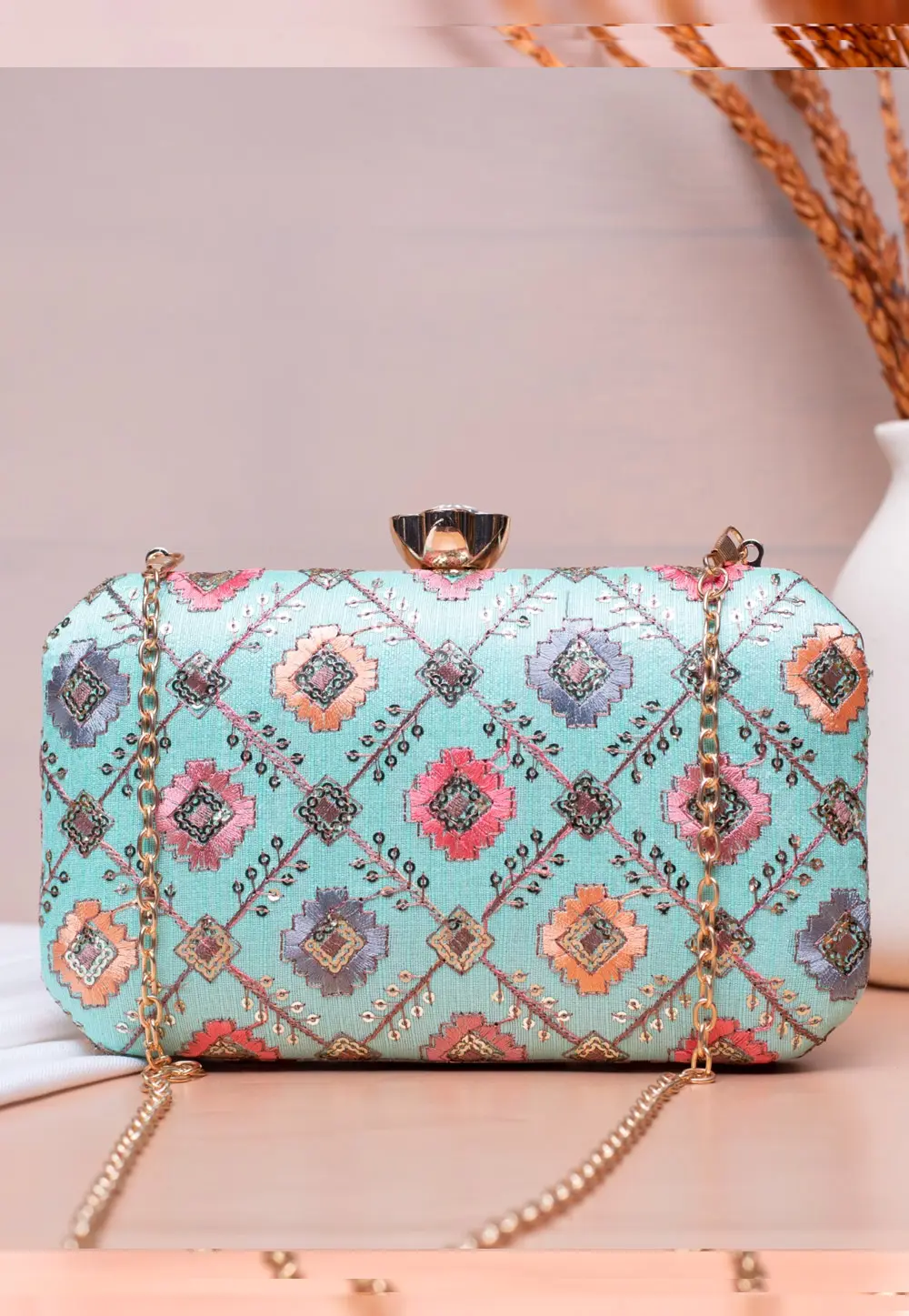 Sky Blue Art Silk Clutch 300004