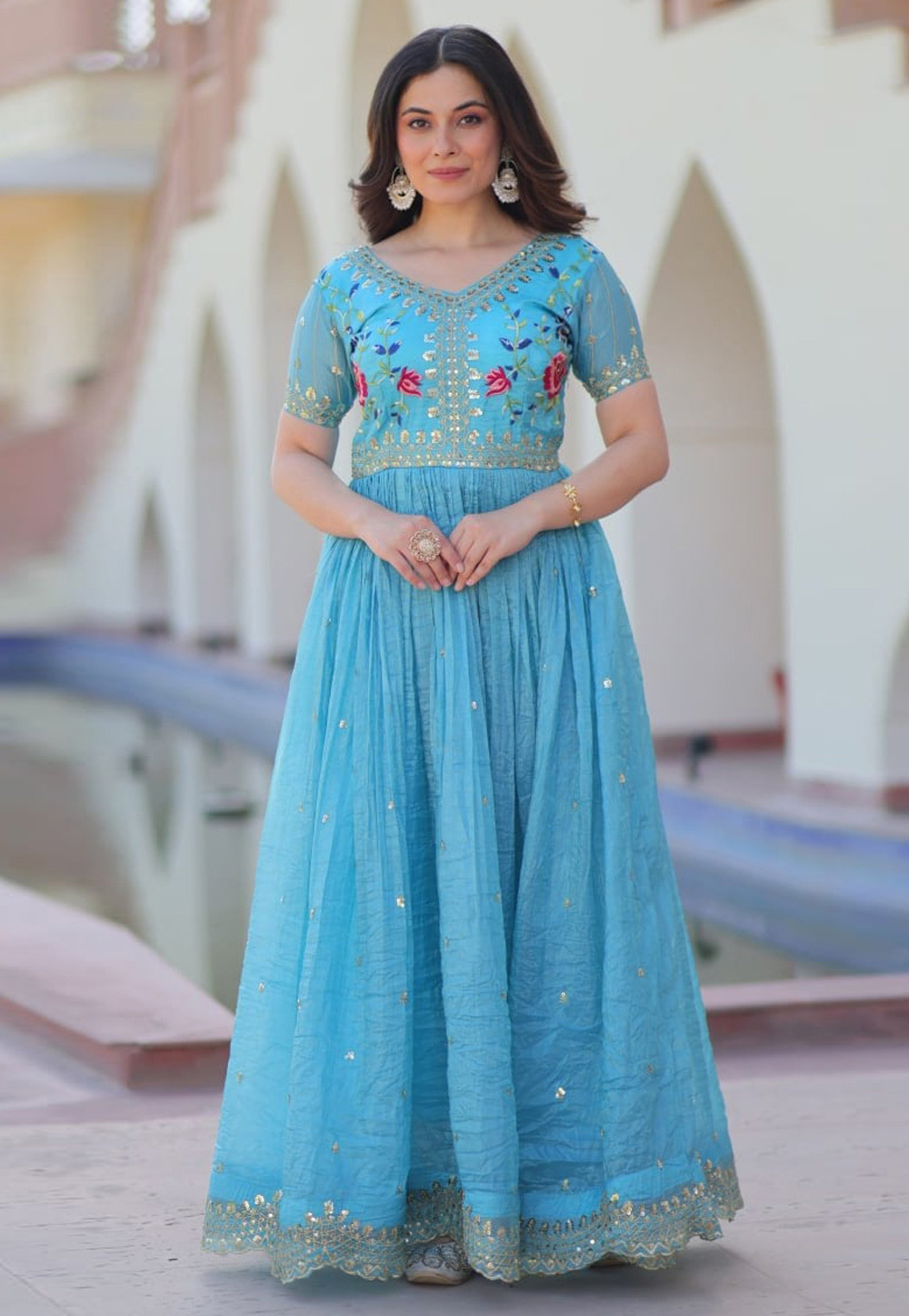 Sky Blue Art Silk Gown 311121