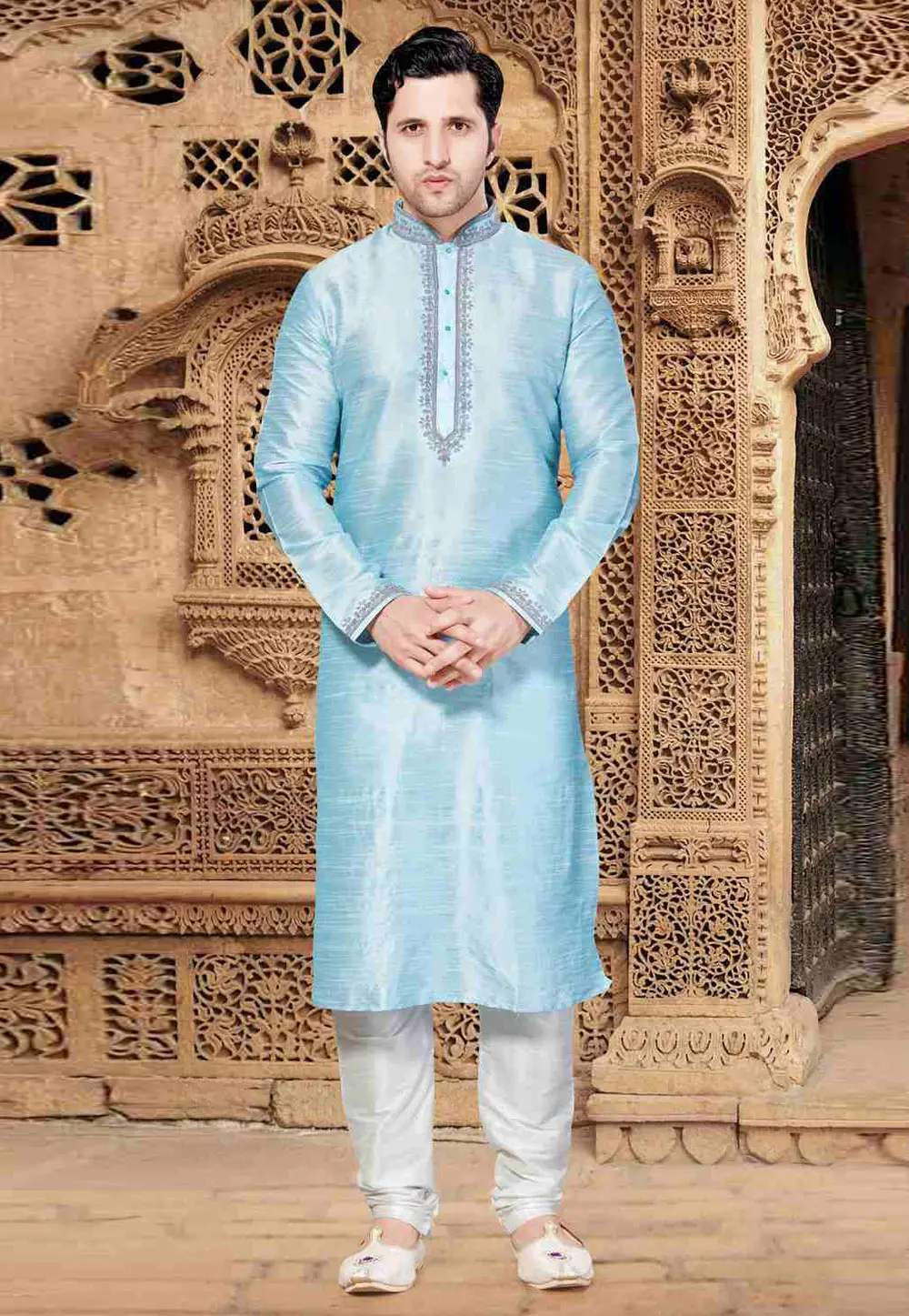 Sky Blue Art Silk Kurta Pajama 300661