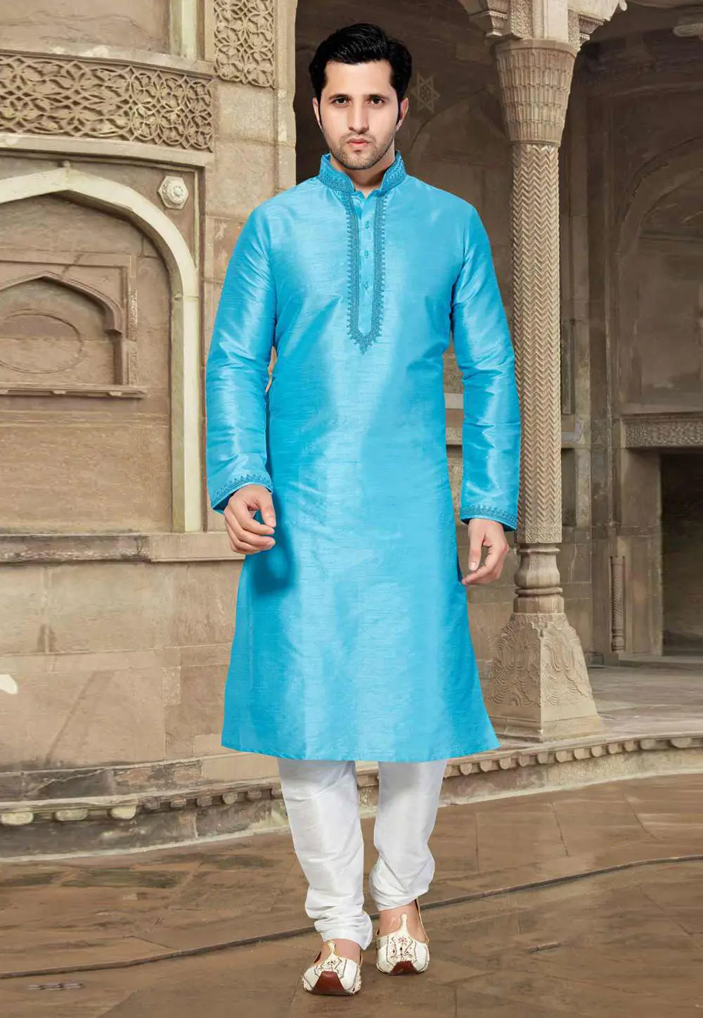 Sky Blue Art Silk Kurta Pajama 300663