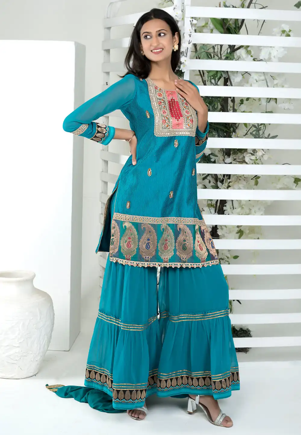 Sky Blue Art Silk Readymade Sharara Suit 293103