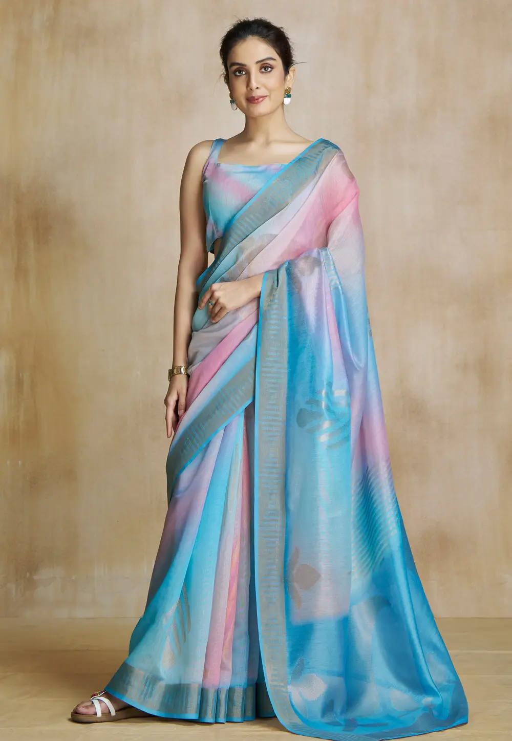 Sky Blue Art Silk Saree With Blouse 295322