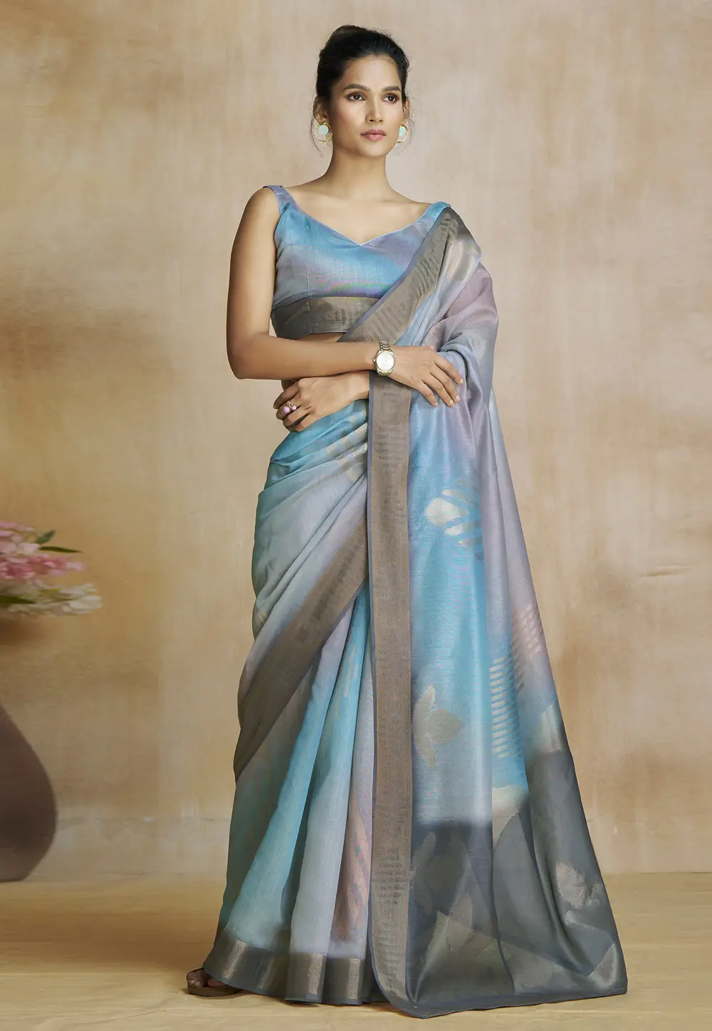 Sky Blue Art Silk Saree With Blouse 295327