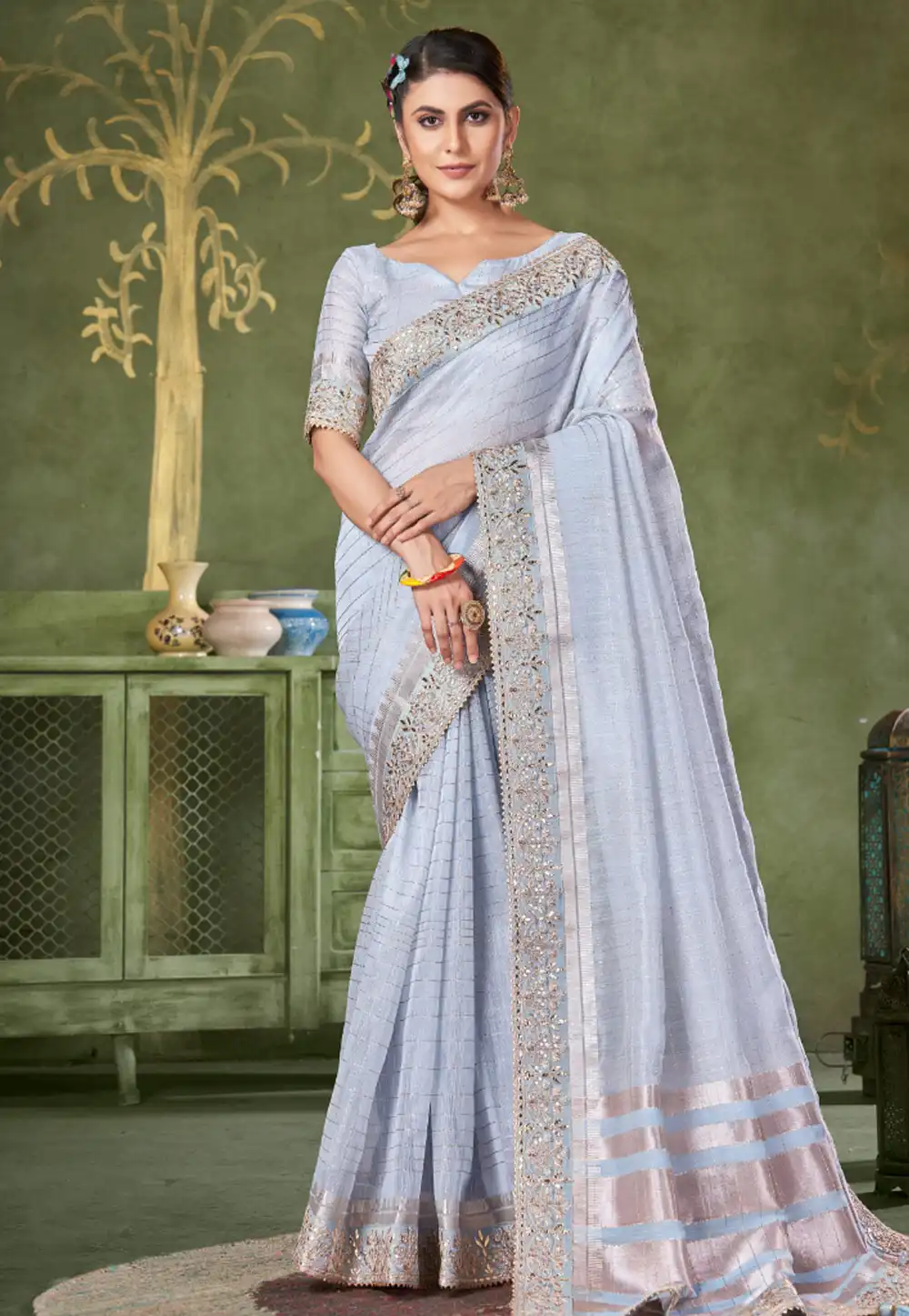 Sky Blue Banarasi Silk Saree 290677