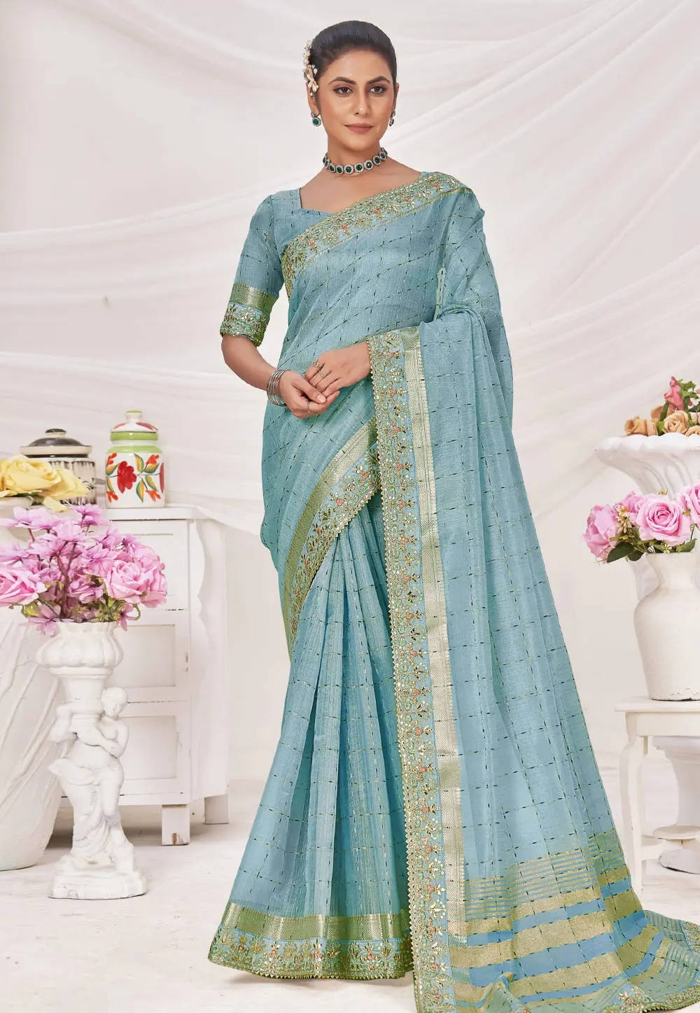 Sky Blue Banarasi Silk Saree 301724