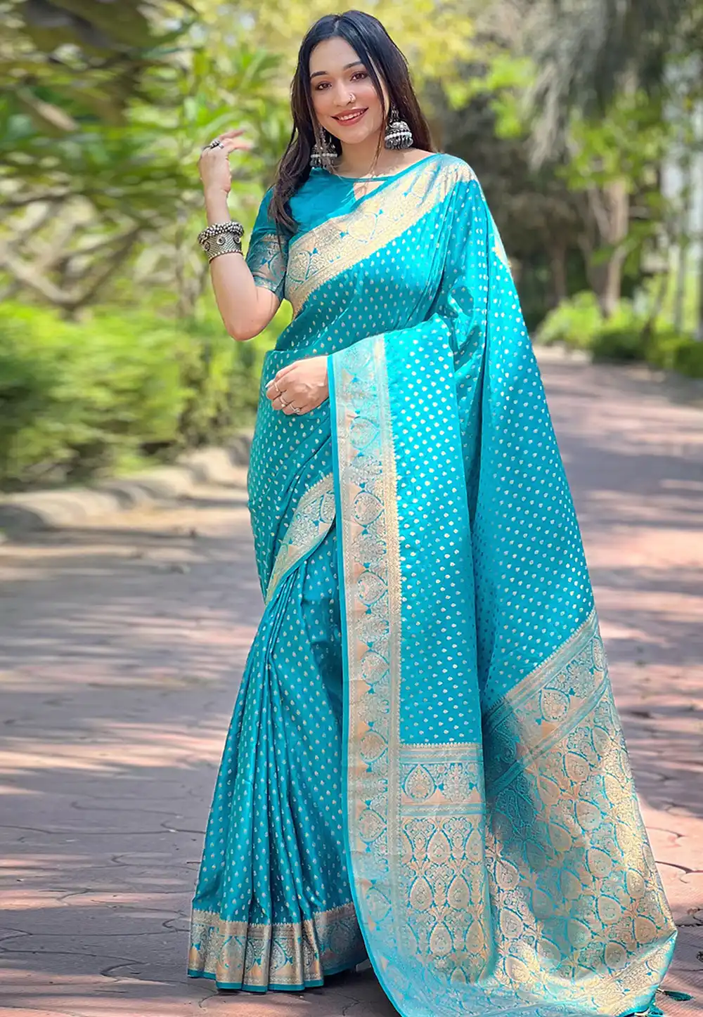 Sky Blue Banarasi Silk Saree 294049