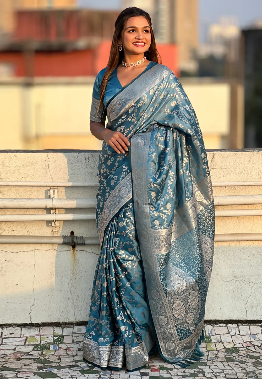 Sky Blue Banarasi Silk Saree 299039