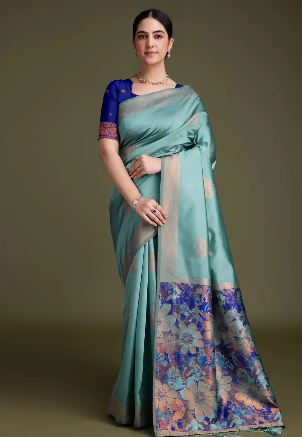 Sky Blue Banarasi Silk Saree With Blouse 291247