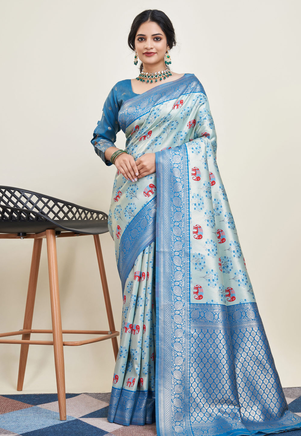 Sky Blue Banarasi Silk Saree With Blouse 283735