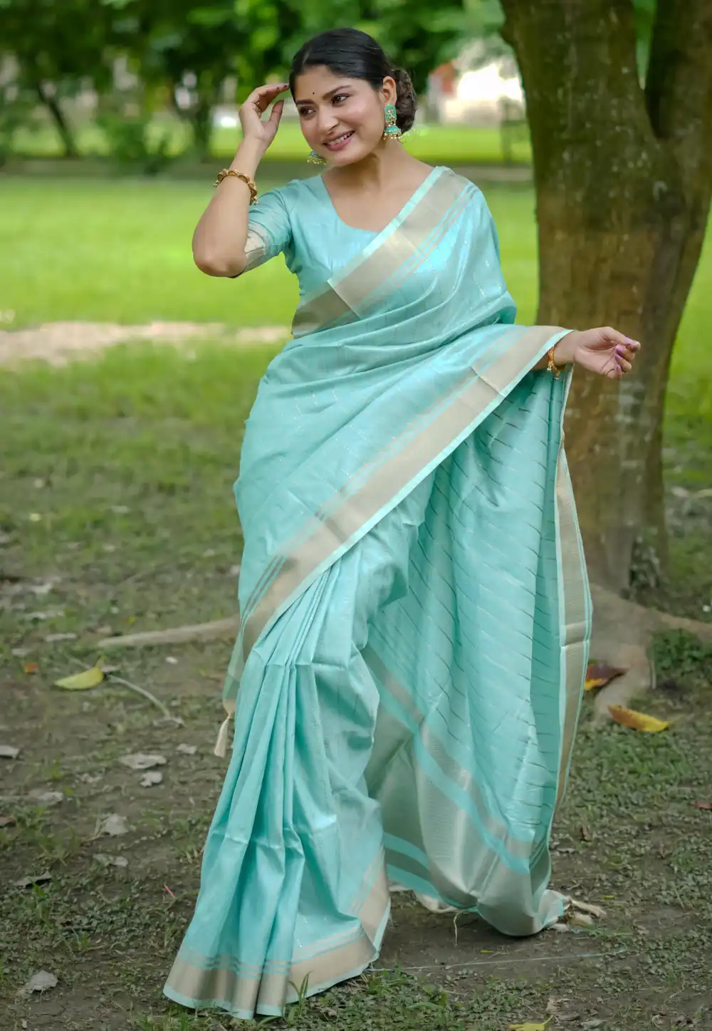 Sky Blue Banarasi Silk Saree With Blouse 294780