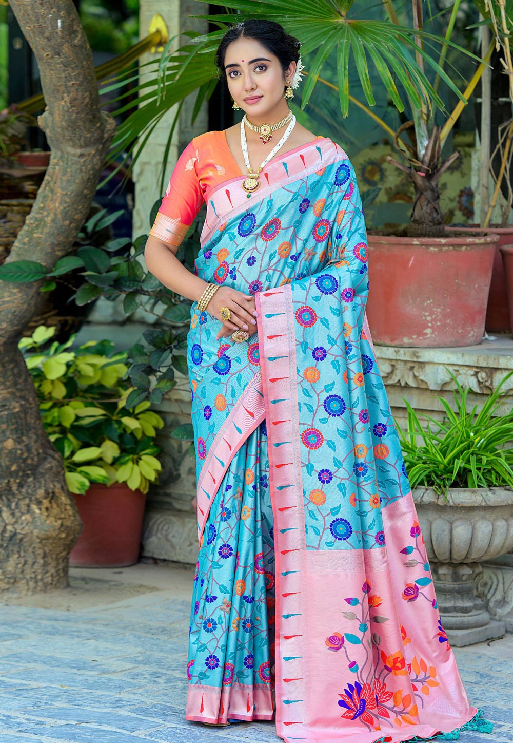 Sky Blue Banarasi Silk Saree With Blouse 284792