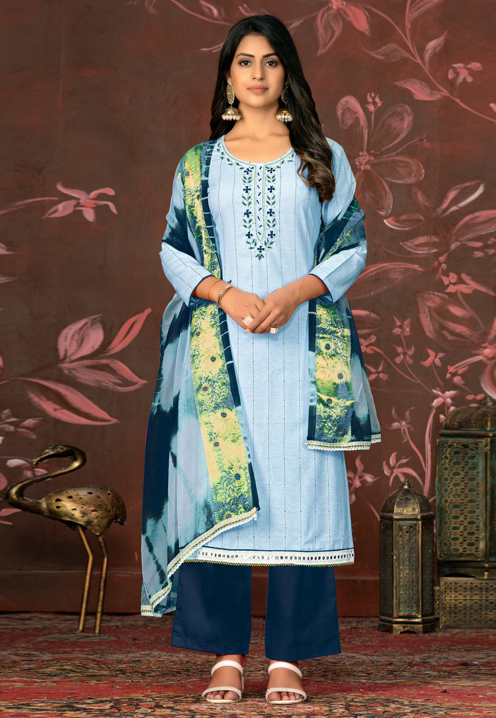 Sky Blue Cambric Cotton Pakistani Suit 281044
