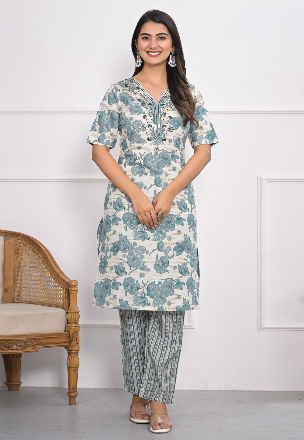 Sky Blue Chanderi Kurta Set With Pant 305361