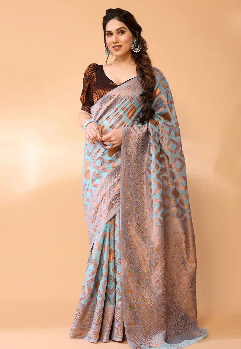 Sky Blue Chanderi Silk Saree With Blouse 291269