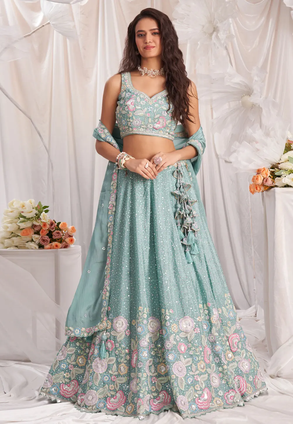 Sky Blue Chiffon Lehenga Choli 297338