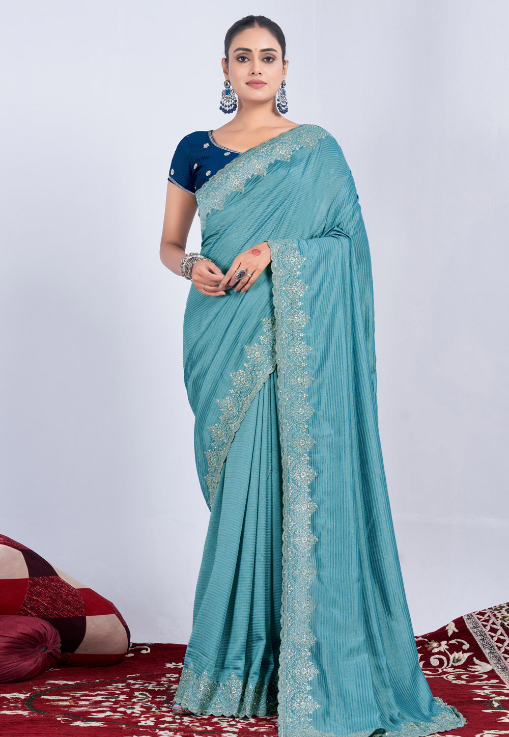 Sea Green Chiffon Saree With Blouse 285818