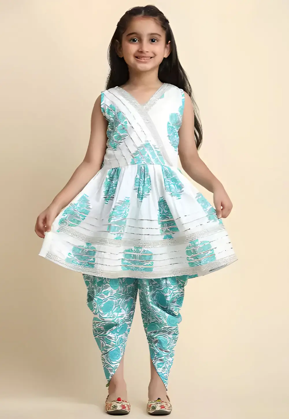 Sky Blue Cotton Kids Dhoti Style Suit 296602