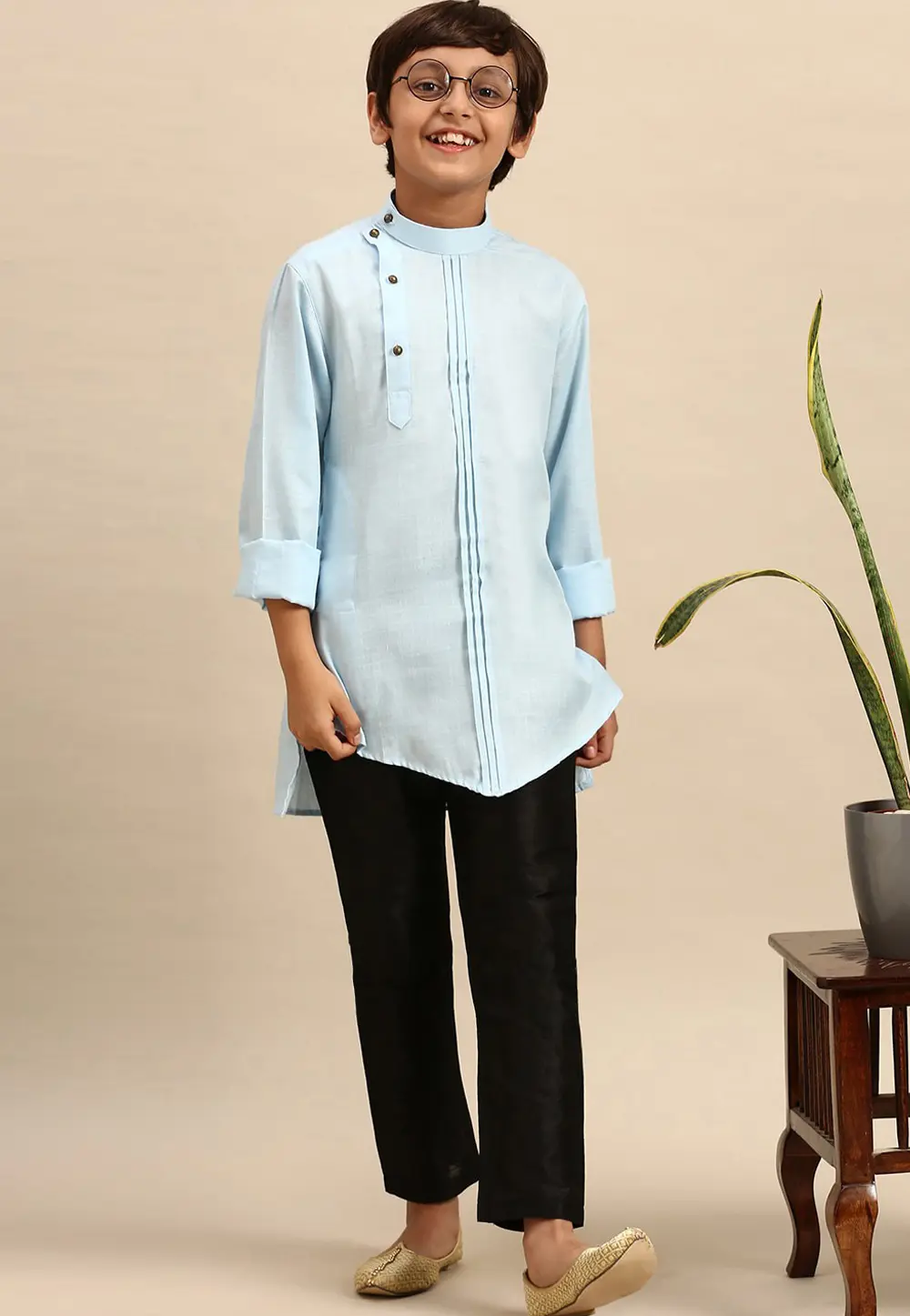 Sky Blue Cotton Kids Kurta Pajama 302097