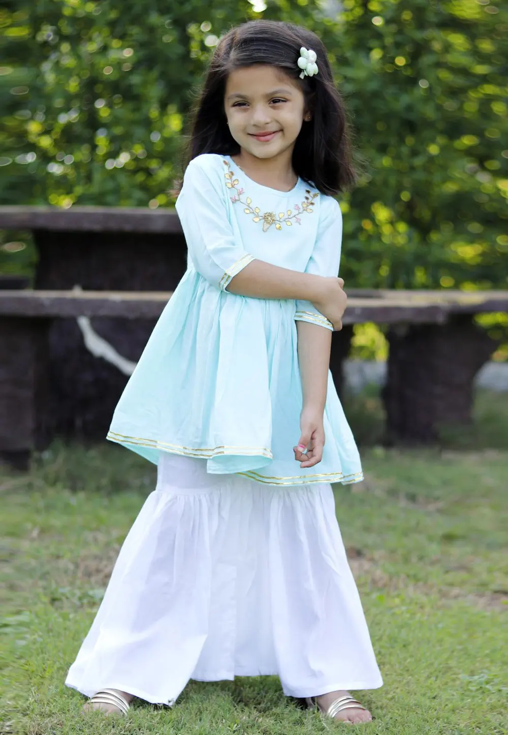 Sky Blue Cotton Kids Sharara Suit 302397