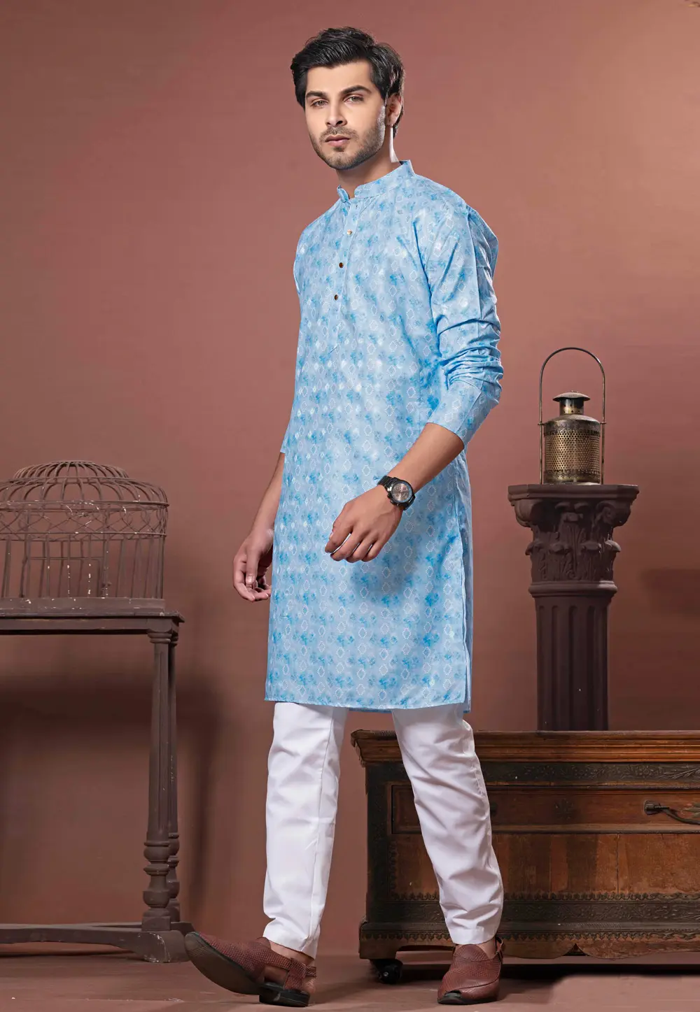 Sky Blue Cotton Kurta Pajama 302100