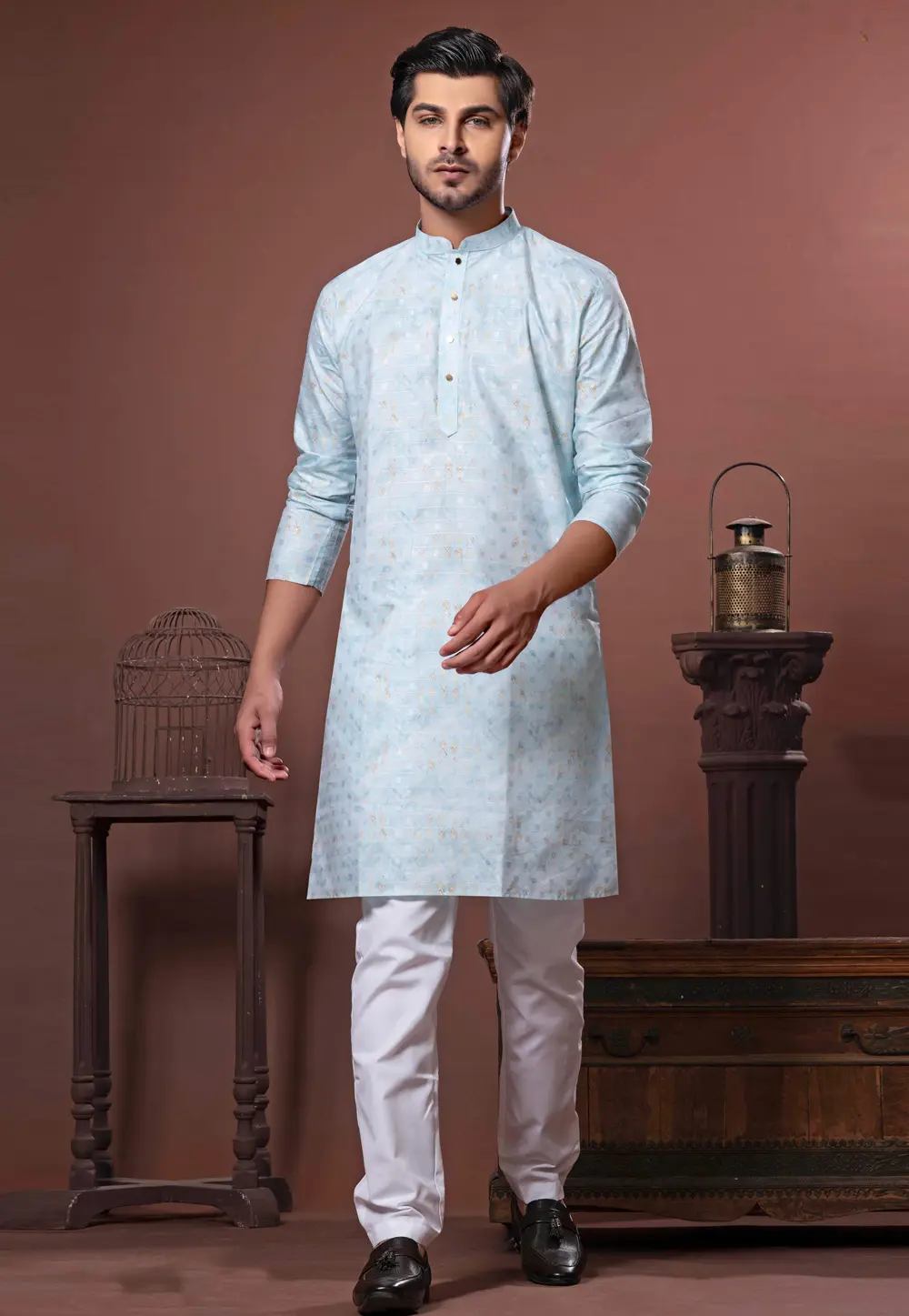 Sky Blue Cotton Kurta Pajama 302101