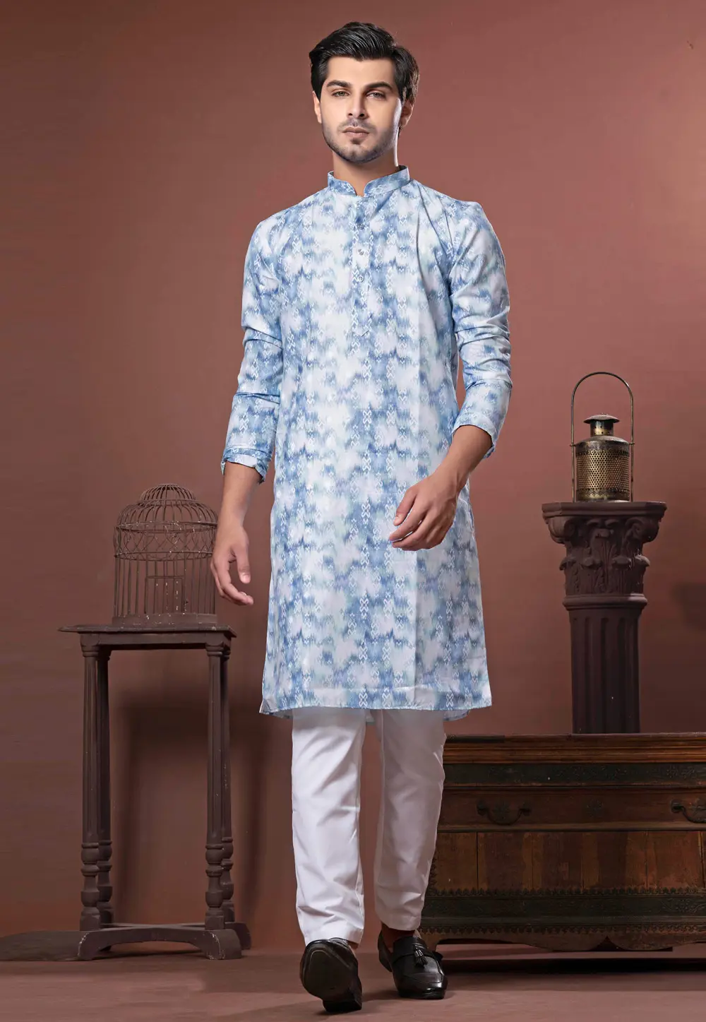 Sky Blue Cotton Kurta Pajama 302107