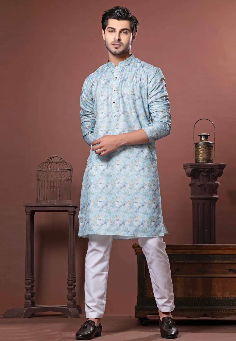 Sky Blue Cotton Kurta Pajama 302111