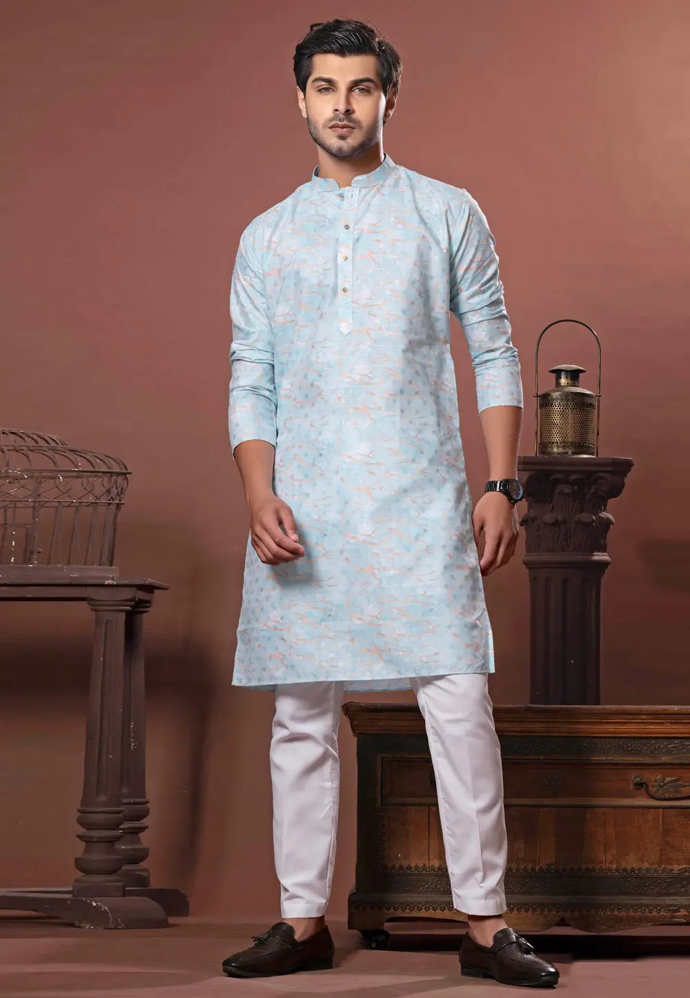 Sky Blue Cotton Kurta Pajama 302132