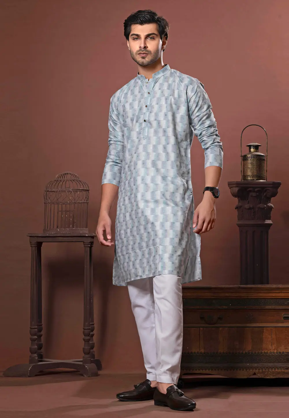 Sky Blue Cotton Kurta Pajama 302138