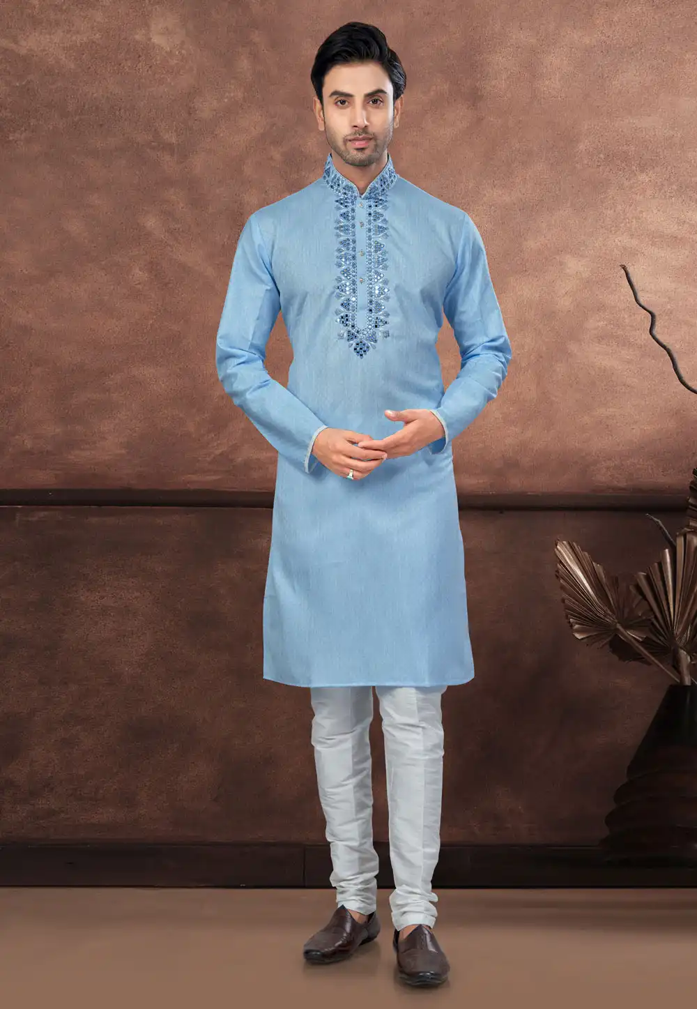 Sky Blue Cotton Kurta Pajama 294633