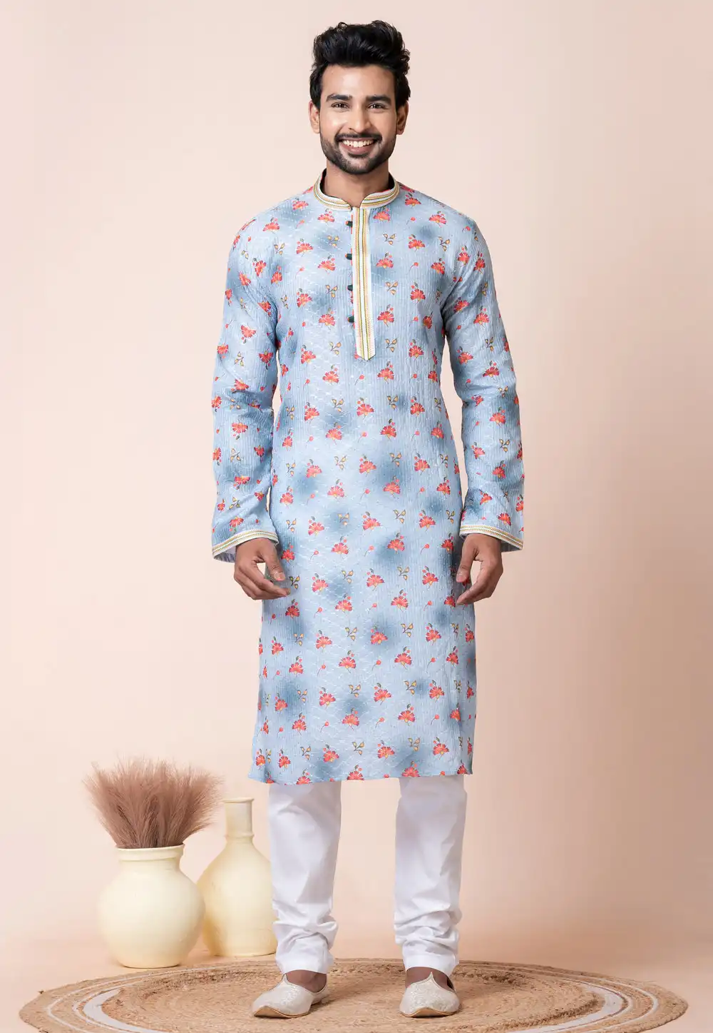 Sky Blue Cotton Kurta Pajama 294325