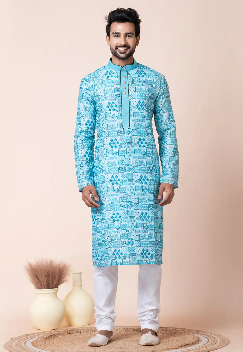 Sky Blue Cotton Kurta Pajama 294326