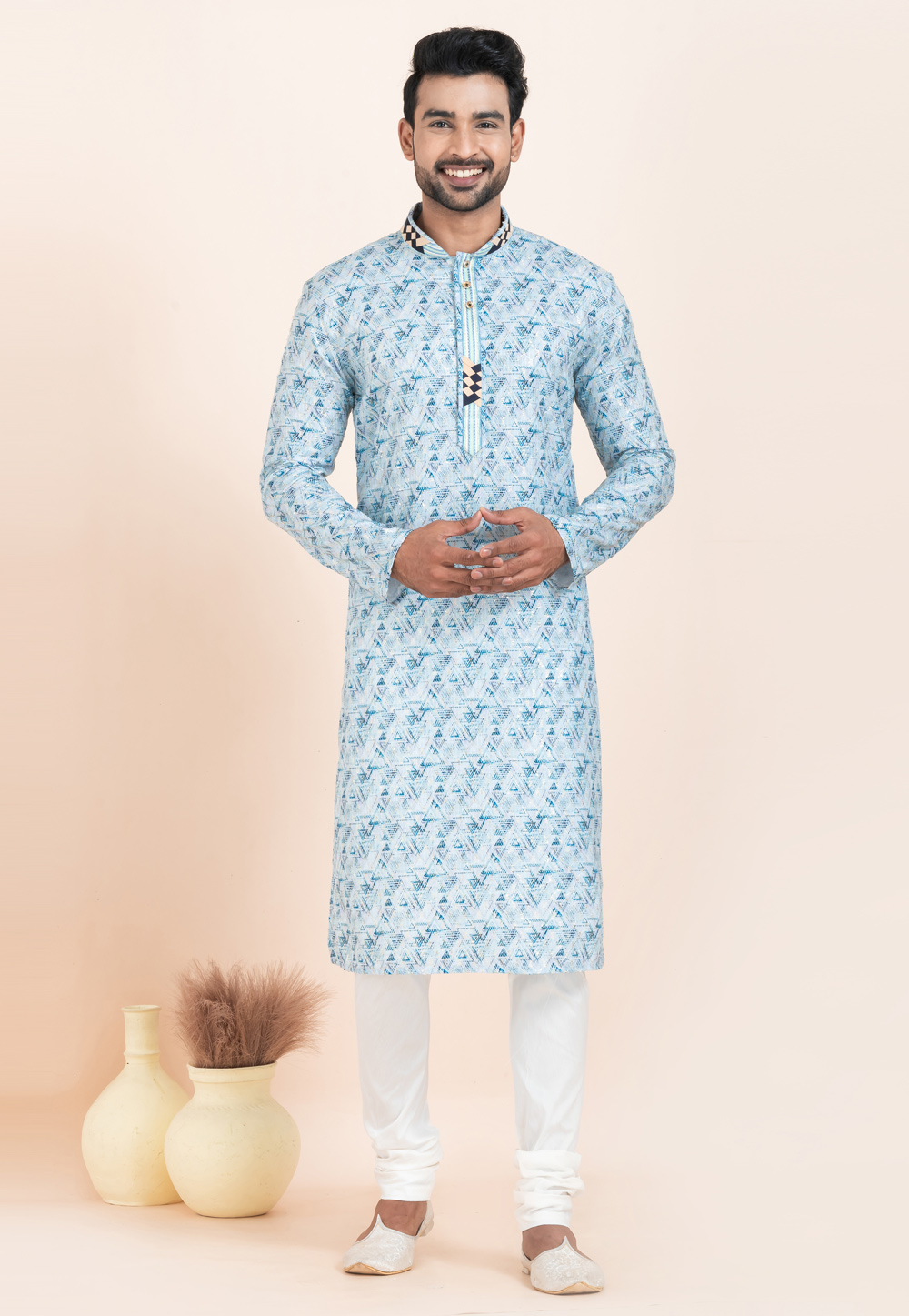 Sky Blue Cotton Kurta Pajama 305160