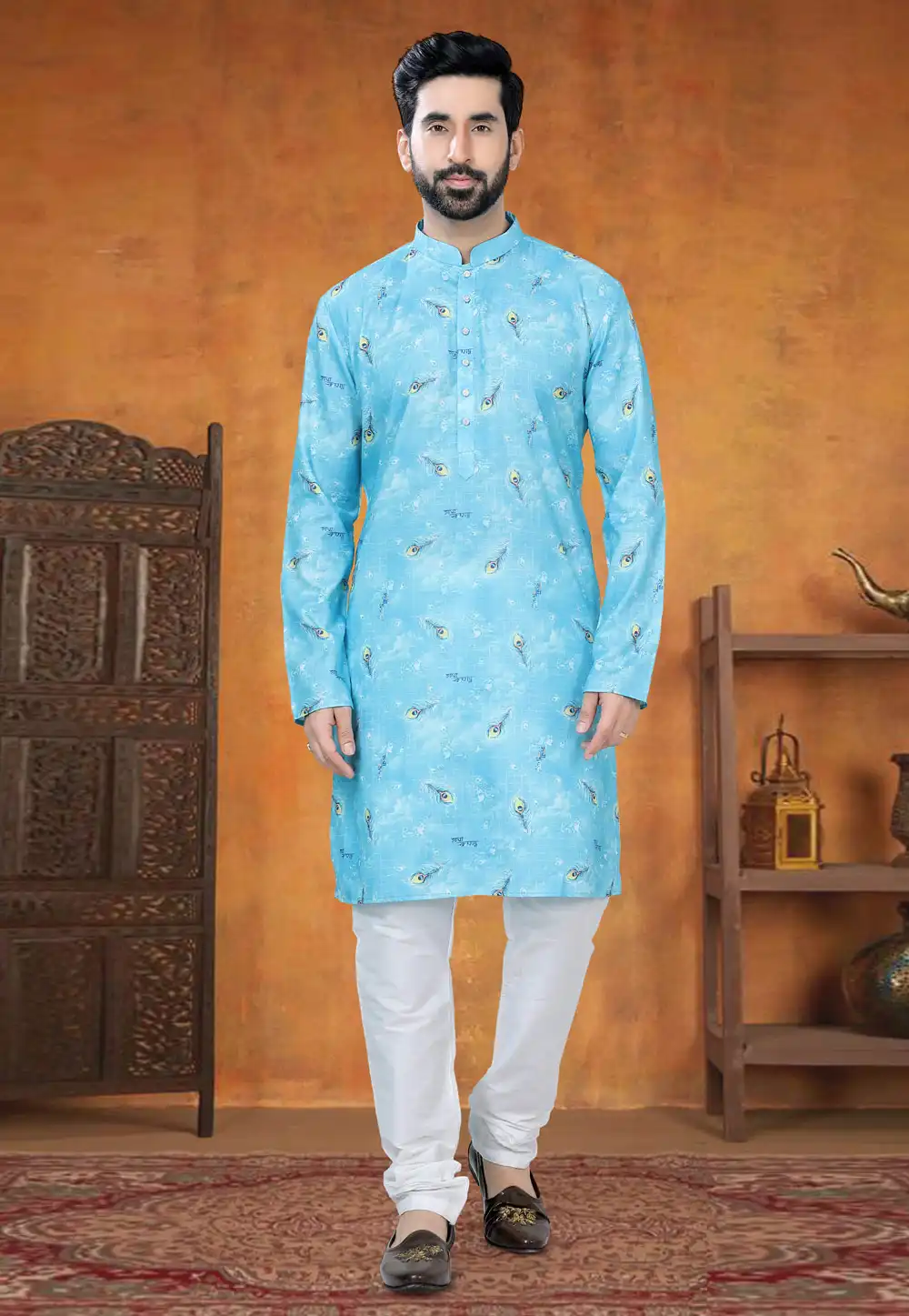 Sky Blue Cotton Kurta Pajama 295007