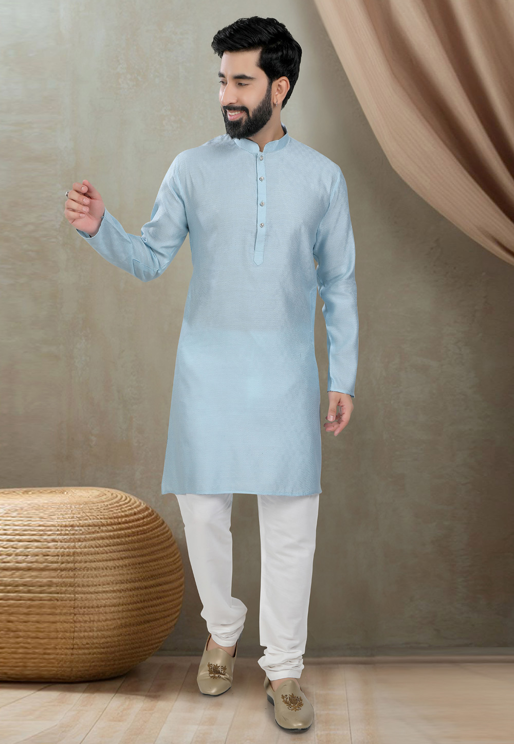 Sky Blue Cotton Kurta Pajama 310805
